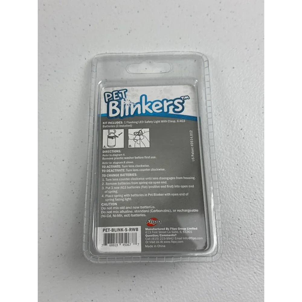 Pet Blinkers SMALL Breed LED Safety Light Flashing Red/White/Blue Weather Resist